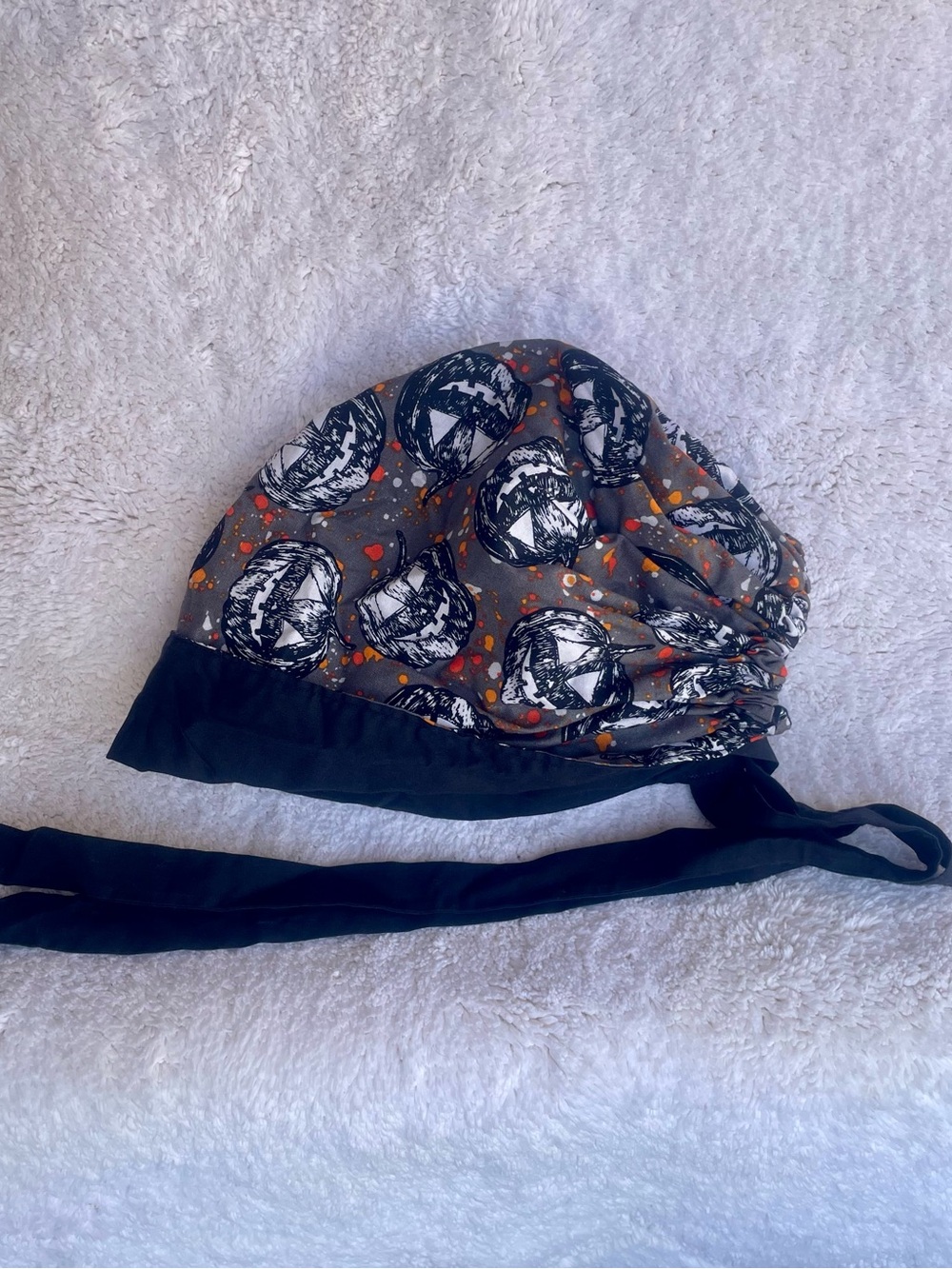 Halloween Jack O Lantern Surgical Scrub Cap Elastic Back Tie
